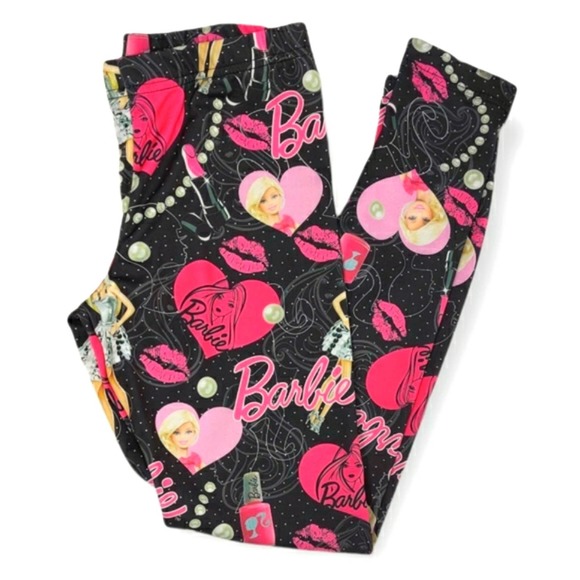 Barbie Pants - Mattel Barbie Leggings Black and Hot Pink Y2K